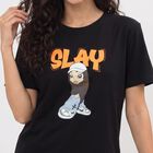 Women Black Cotton Round Neck Regular Graphic Print T-Shirt, Black, small