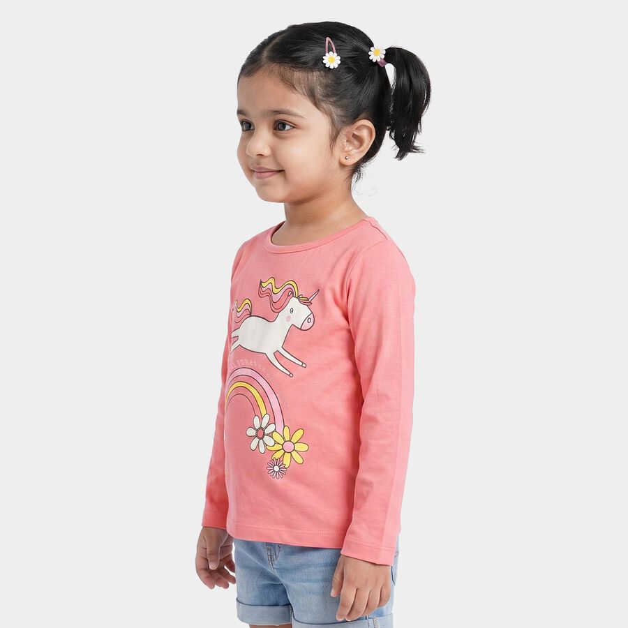 Girls' Coral Round Neck Regular Top, मूँगा (कोरल), large