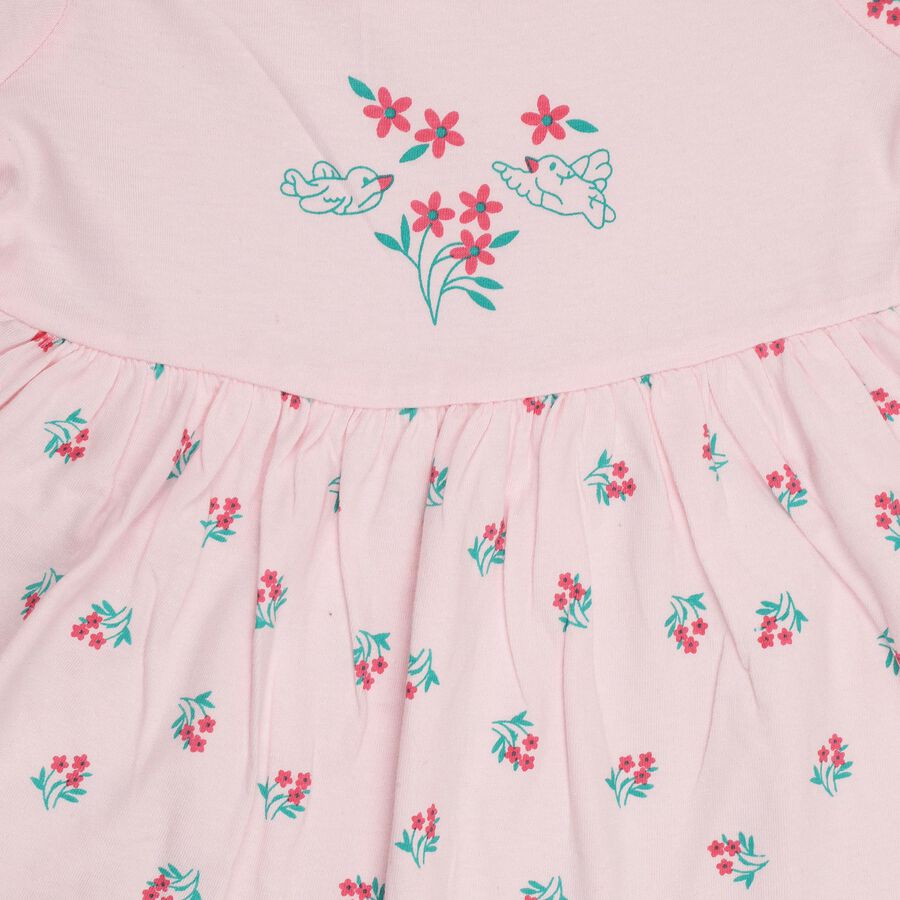 Infant Girls' 100% Cotton Frock , हल्का गुलाबी, large
