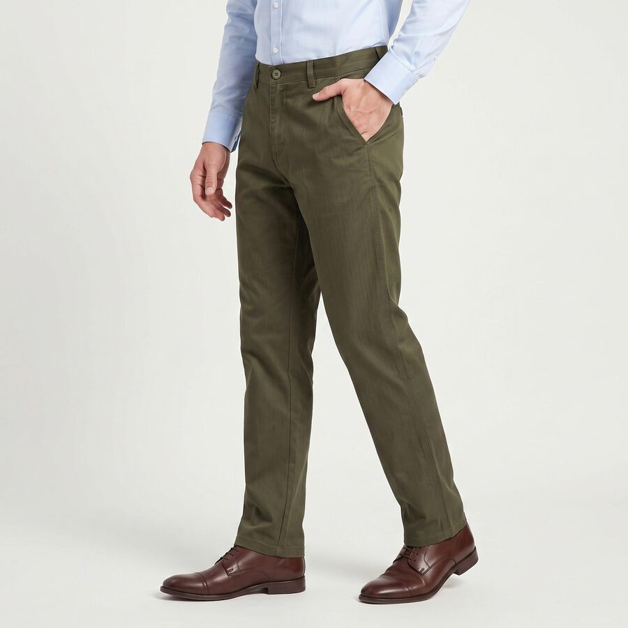 Men's Olive Green Slim Fit Chino Trousers, ओलिव, large