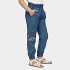 Girls' Blue Jogger Fit Embroidered Cargo Jeans, Mid Blue, small