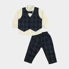 Infants' Navy Blue 100% Cotton Collared Neck Checked Baba Suit, Navy Blue, small