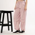 Women's Soft Pink Relaxed Fit Wide-Leg Cargo Pants, Lilac, small