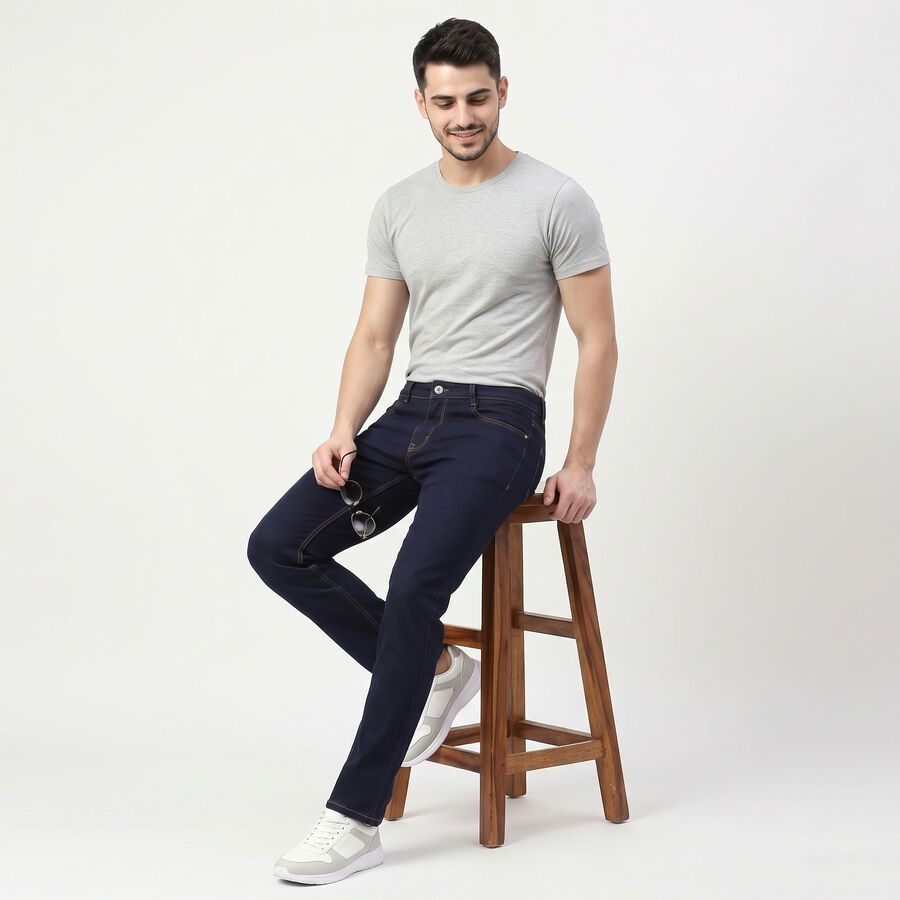 Men's Navy Blue Slim Fit Solid Jeans, Dark Blue, large