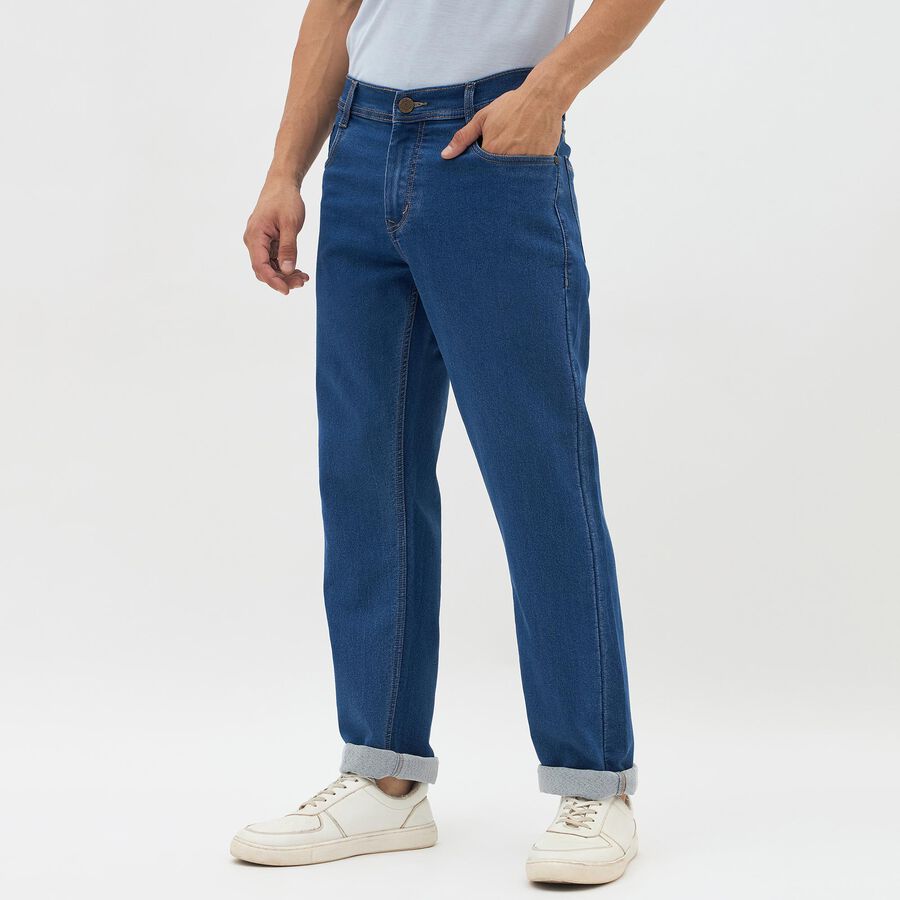 Men's Deep Blue Slim Fit Classic Jeans, मध्यम नीला, large image number null