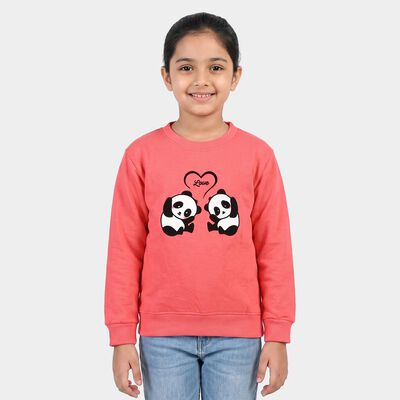 Girls' Coral Crew Neck Graphic Print Sweatshirt