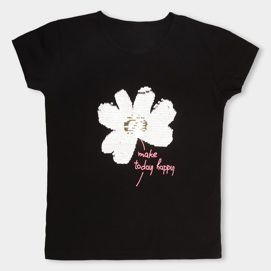 Girls' 100% Cotton T-Shirt , काला, large image number null