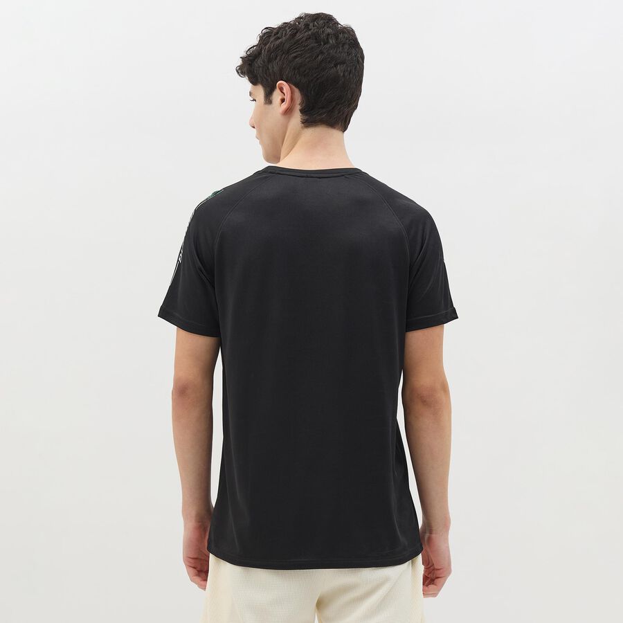 Men's Jet Black Round Neck Casual T-Shirt, Black, large