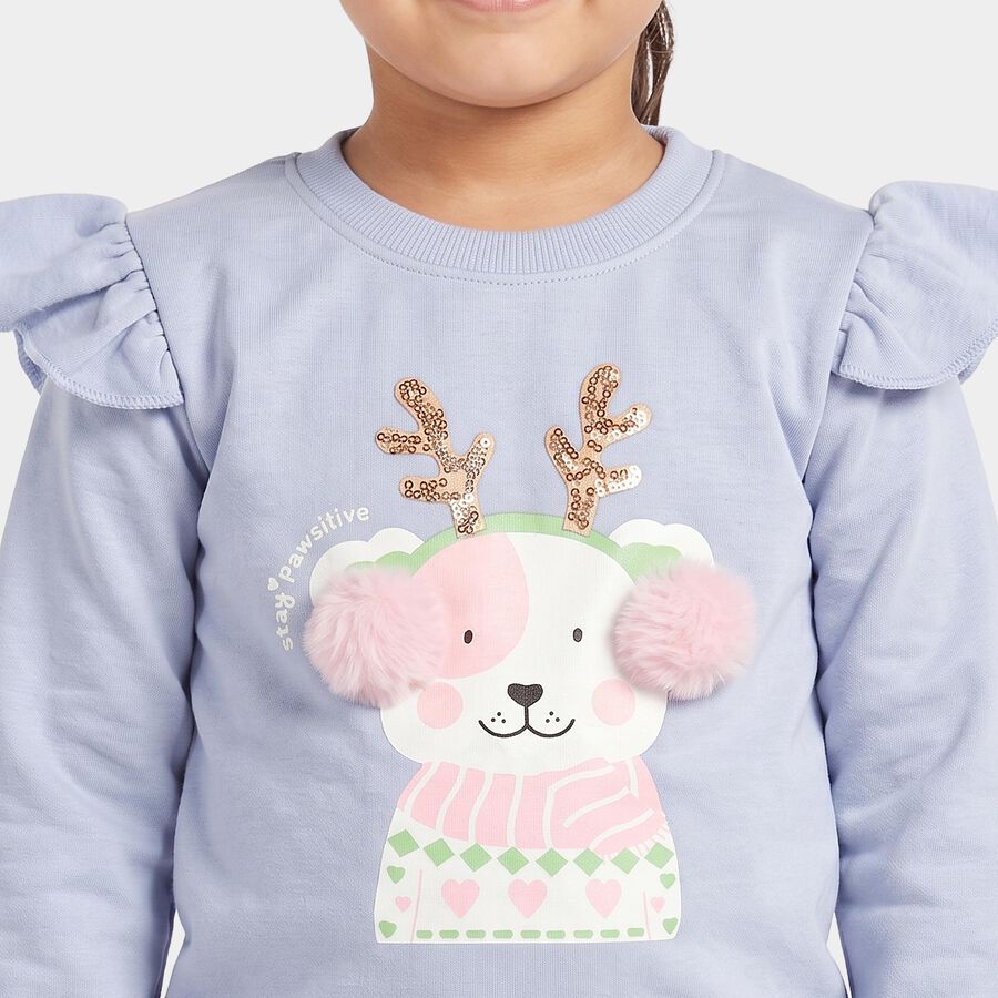 Girls' Light Blue Round Neck Pullover Sweatshirt, Light Blue, large