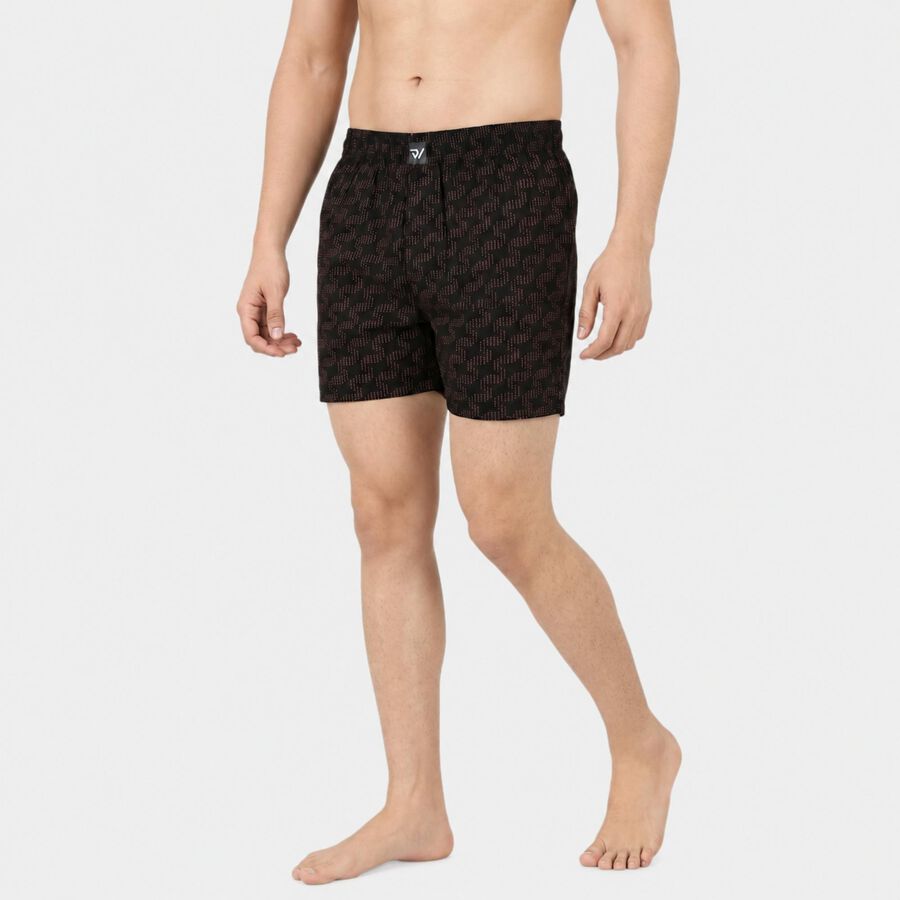 Men's Black Relaxed Fit Printed Boxers, Black, large