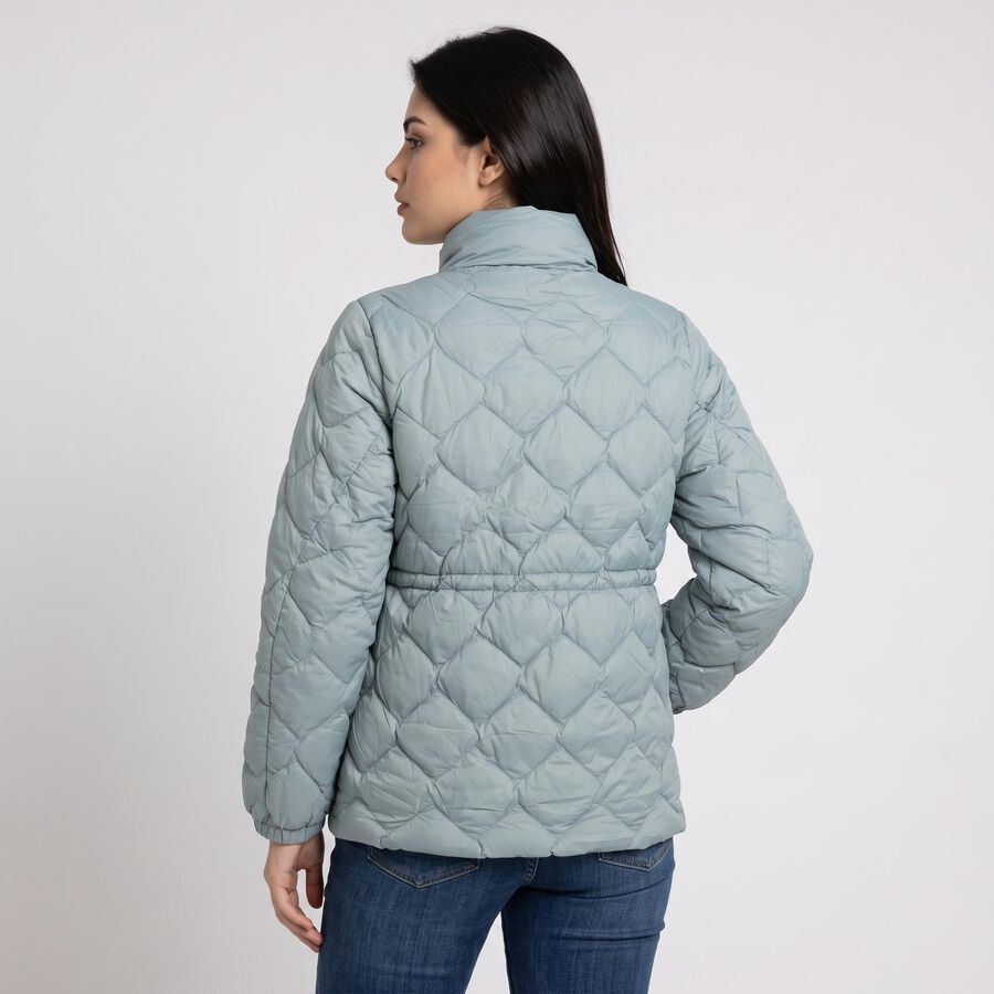 Women's Light Green Stand Collar Puffer Jacket, Light Green, large