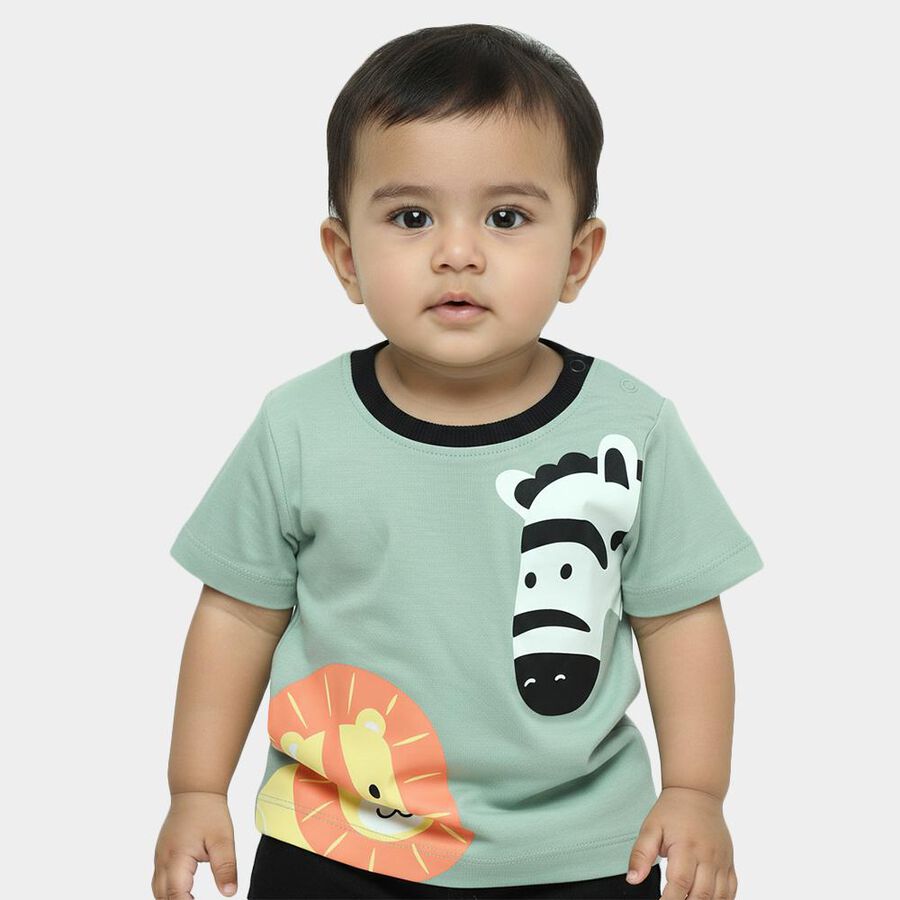 Infants Mint Green Cotton Round Neck Casual T-Shirt, Light Green, large