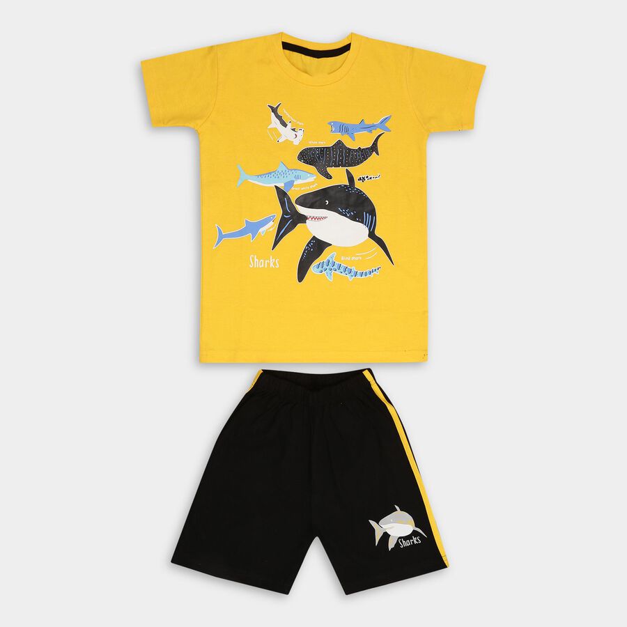 Boys' 100% Cotton Knit Baba Suit, पीला, large image number null