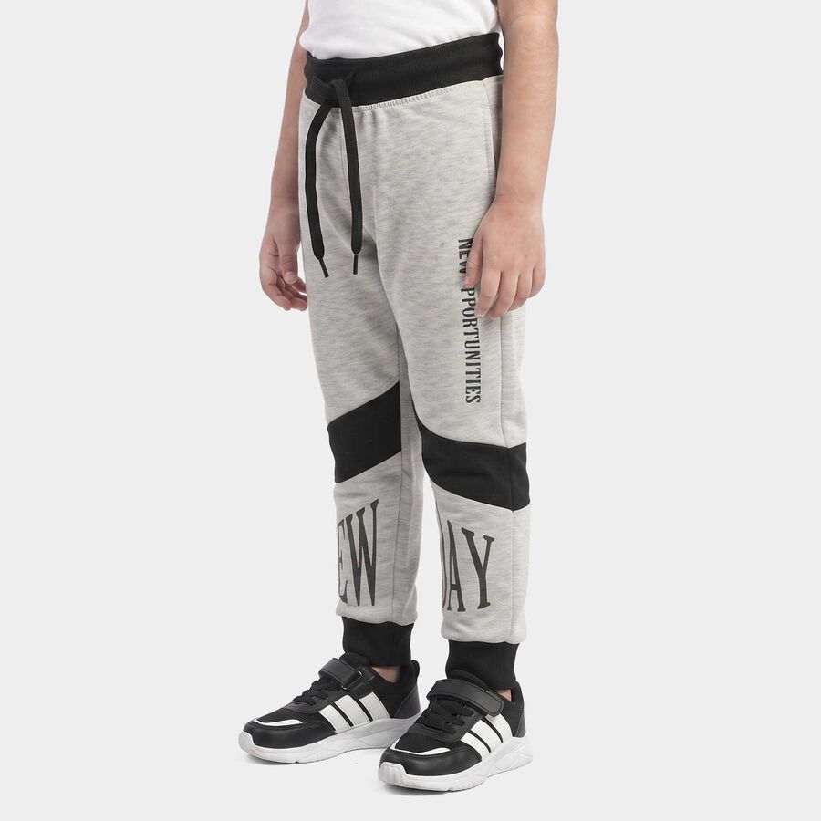 Boys Grey Jogger Text Printed Pyjama, मिश्रित हल्का ग्रे, large
