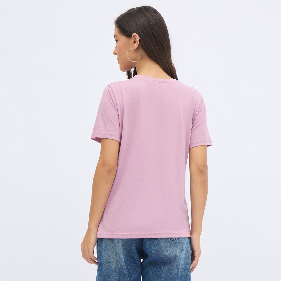 Women's Dusty Pink Round Neck Casual T-Shirt, गुलाबी, large