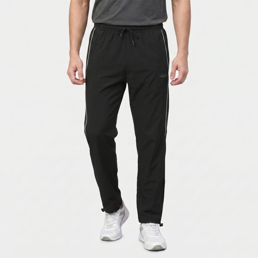 Men's Black Straight Fit Side-Striped Track Pants, काला, large
