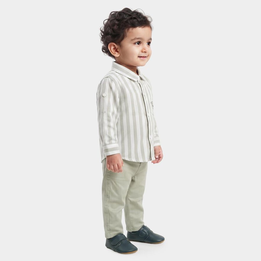 Infants' Grey 100% Cotton Collar Neck Striped Baba Suit, Light Grey, large