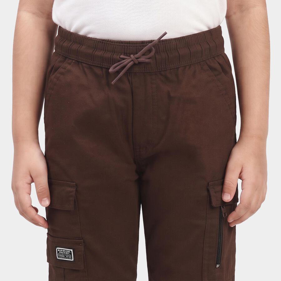 Boys' Brown Regular Fit Cargo Trousers, भूरा, large