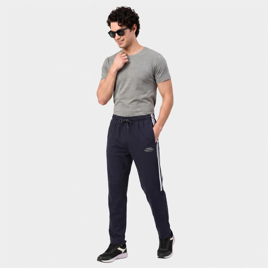 Men's Navy Blue Jogger Fit Side-Striped Track Pants, Navy Blue, large