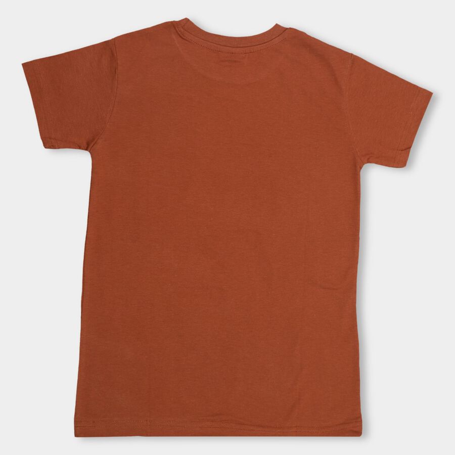 Boys' Rich Brown Round Neck Printed T-Shirt, भूरा, large image number null