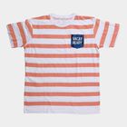 Boys' Peach Cotton Round Neck Graphic Printed T-Shirt, पीच, small