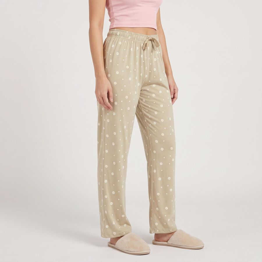 Women's Beige Relaxed Fit Floral Printed Lounge Pyjama, गहरा पीला, large