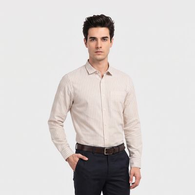 Men's Beige Striped Formal Shirt