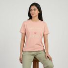 Women's Pink Round Neck Graphic Print Regular T-Shirt, Light Pink, small