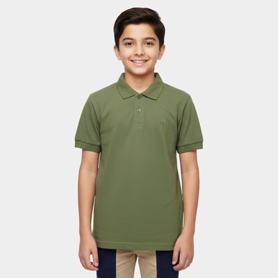 Boys Olive Round Neck Casual Half Sleeve T-Shirt