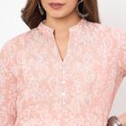 Women's Peach Cotton Round Neck Embroidered Kurta, पीच, small