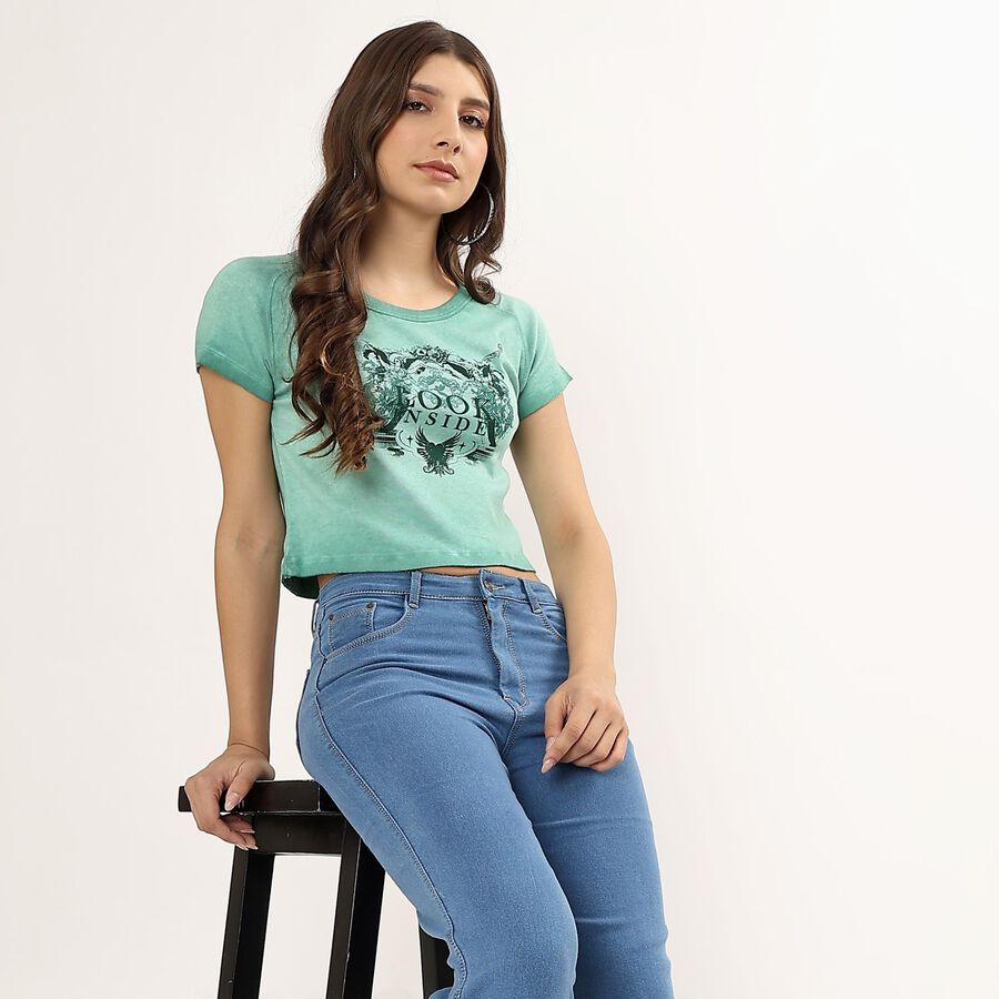 Ladies' 100% Cotton Round Neck T-Shirt , Light Green, large image number null