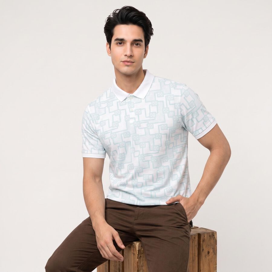 Men's Light Green Cotton Polo Neck Printed T-Shirt, Light Green, large