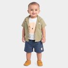 Infants' Olive Green 100% Cotton Notched Collar Graphic Printed Baba Suit, Light Green, small
