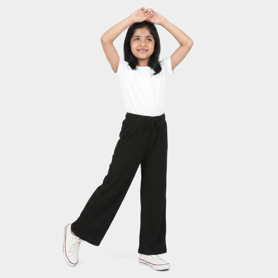 Girls Black Wide Leg Drawstring Trousers, Black, large