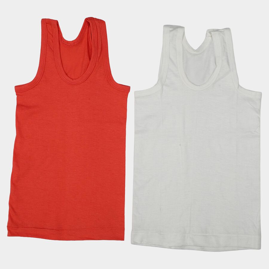 Boys Coral 100% Cotton Round Neck Waistcoat Vest, मूँगा (कोरल), large