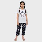 Girls Grey Cotton Casual Top and Capri Set, मिश्रित मध्यम ग्रे, small