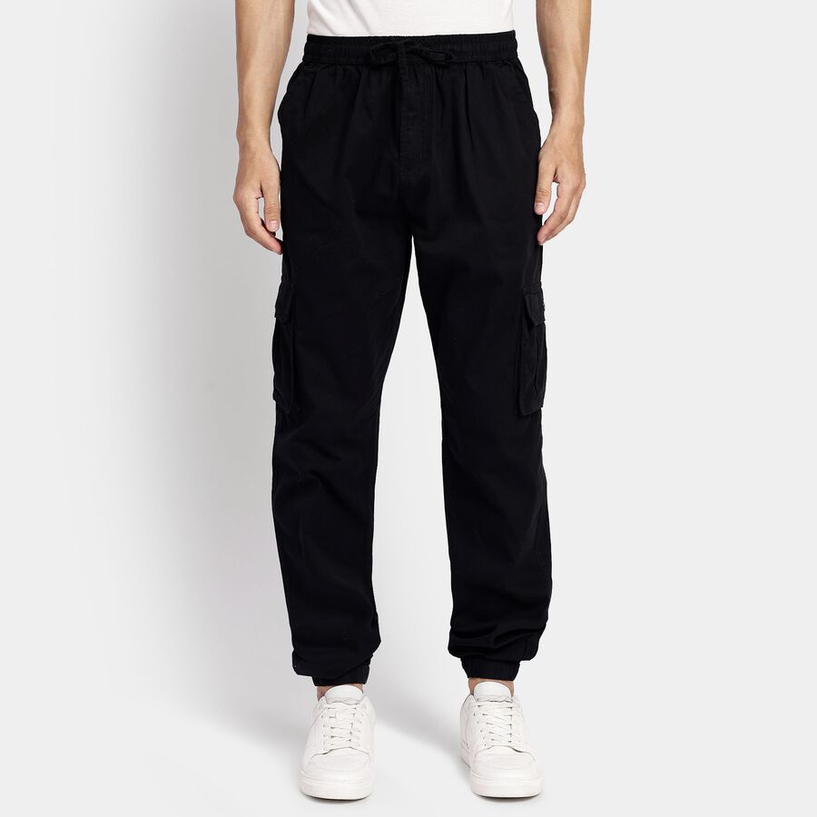 Men's 100% Cotton Track Pants, काला, large image number null