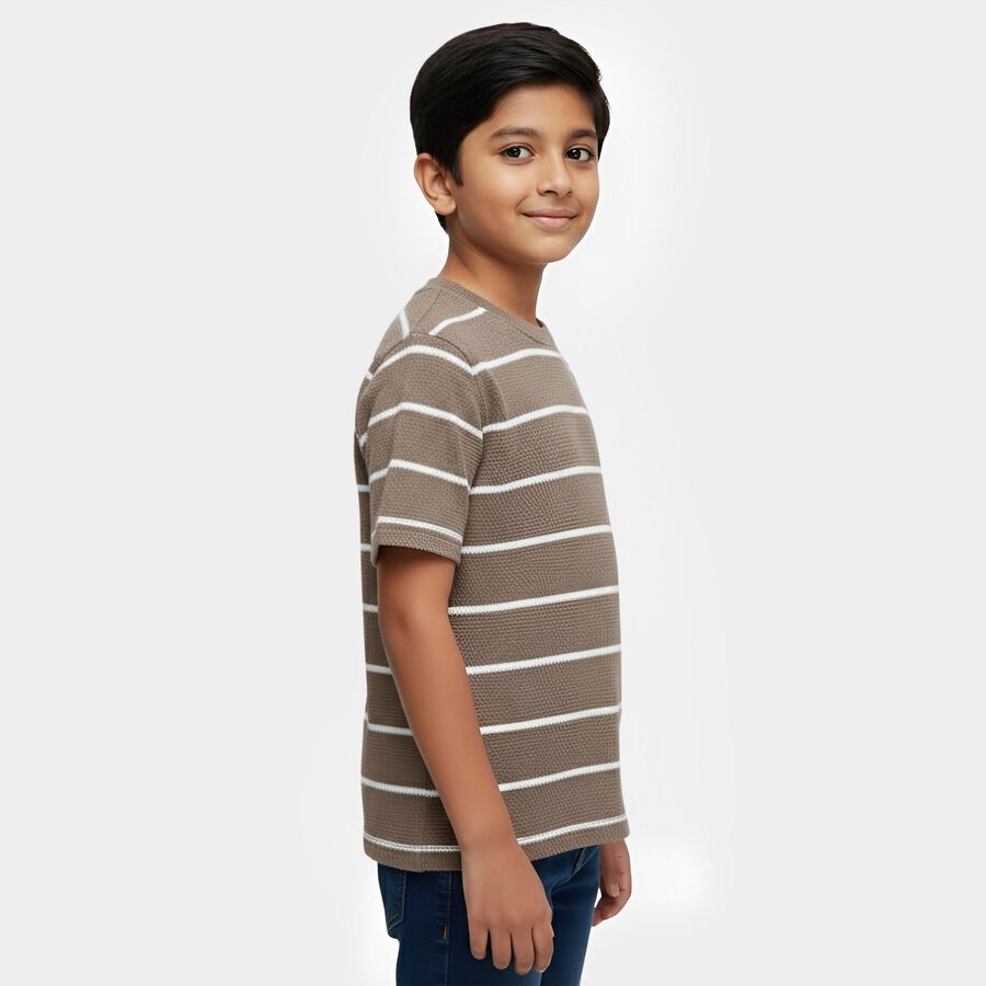 Boys Beige Crew Neck Streetwear T-Shirt, गहरा पीला, large