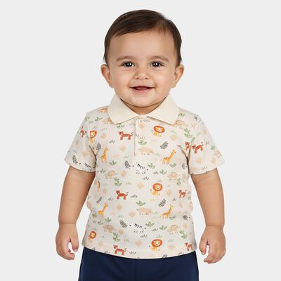 Infants Beige Cotton Polo Neck Casual T-Shirt