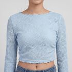 Women's Light Blue Round Neck Casual Top, हल्का नीला, small