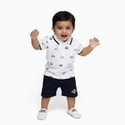 Infants' White Cotton Polo Neck Printed Baba Suit, नेवी ब्लू, small image number null