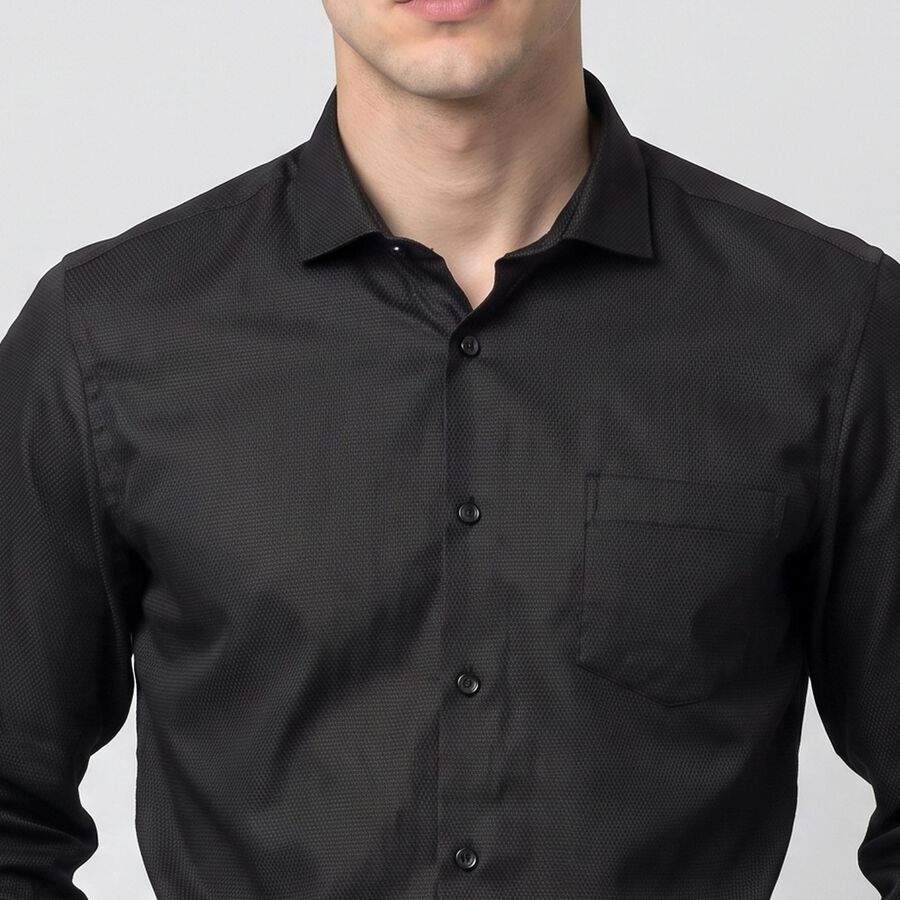 Men's Black Spread Collar Formal Shirt, काला, large