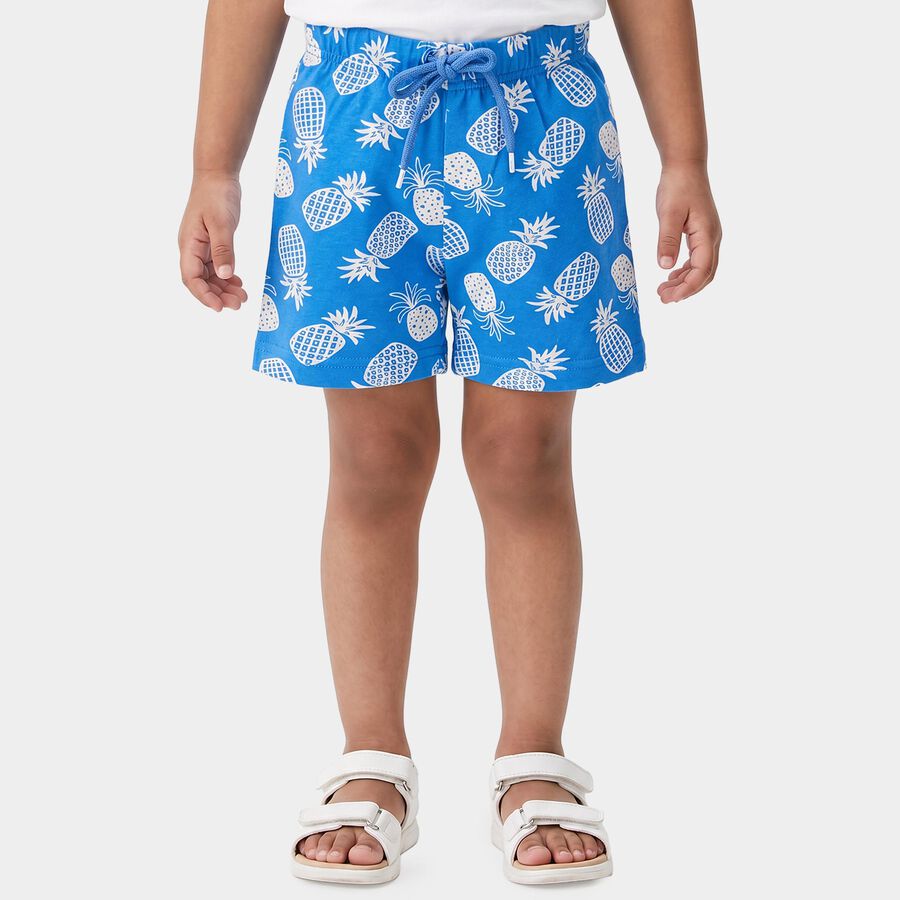 Boys Blue Relaxed Fit Printed Bermuda Shorts, Light Blue, large