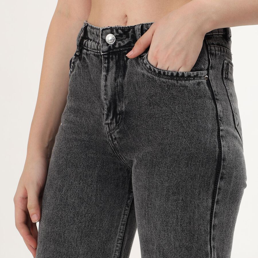 Women's Washed Charcoal Black Wide-Leg High-Rise Jeans, Dark Grey, large image number null