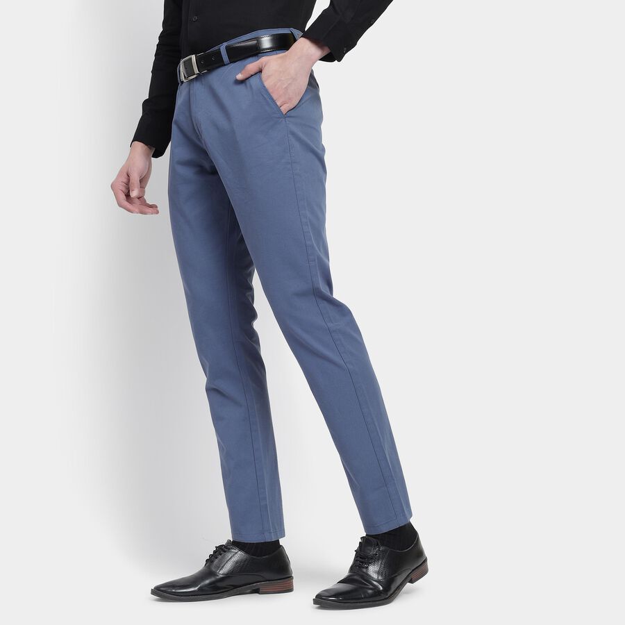 Men's 100% Cotton Slim Fit Casual Trousers , Dark Blue, large image number null