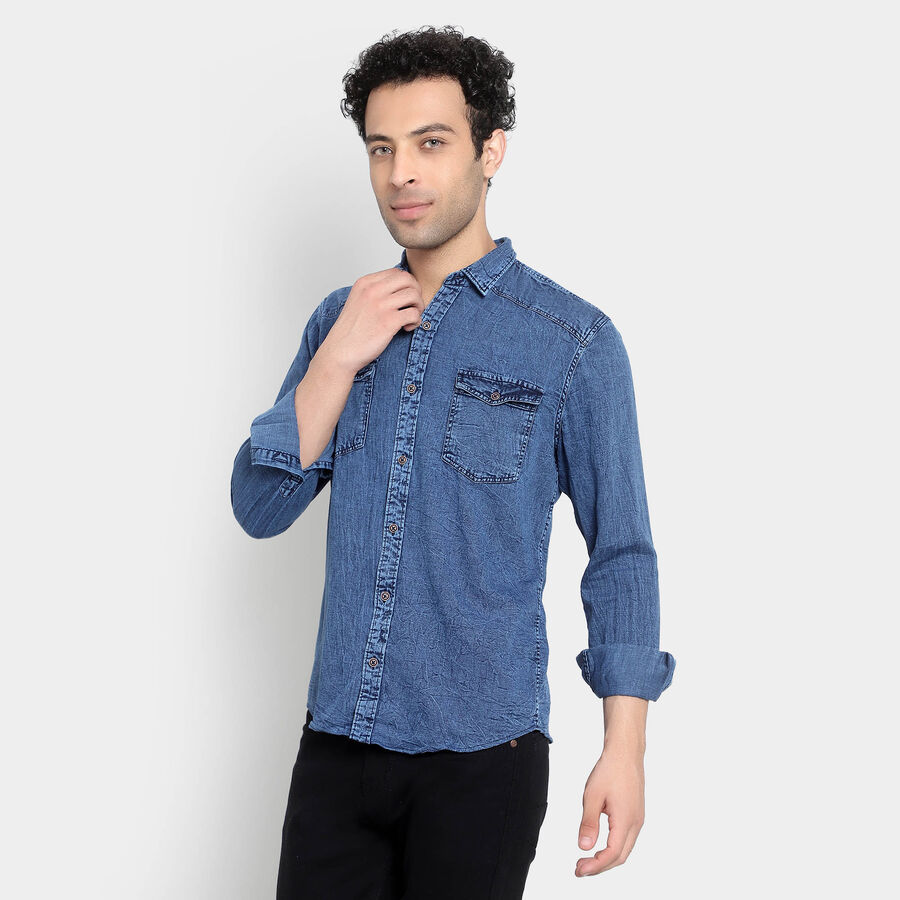 Cotton Solid Casual Shirt, Melange Blue, large image number null