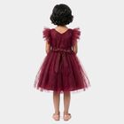Girls' Wine Fit and Flare Floral Applique Party Wear Frock, वाइन, small
