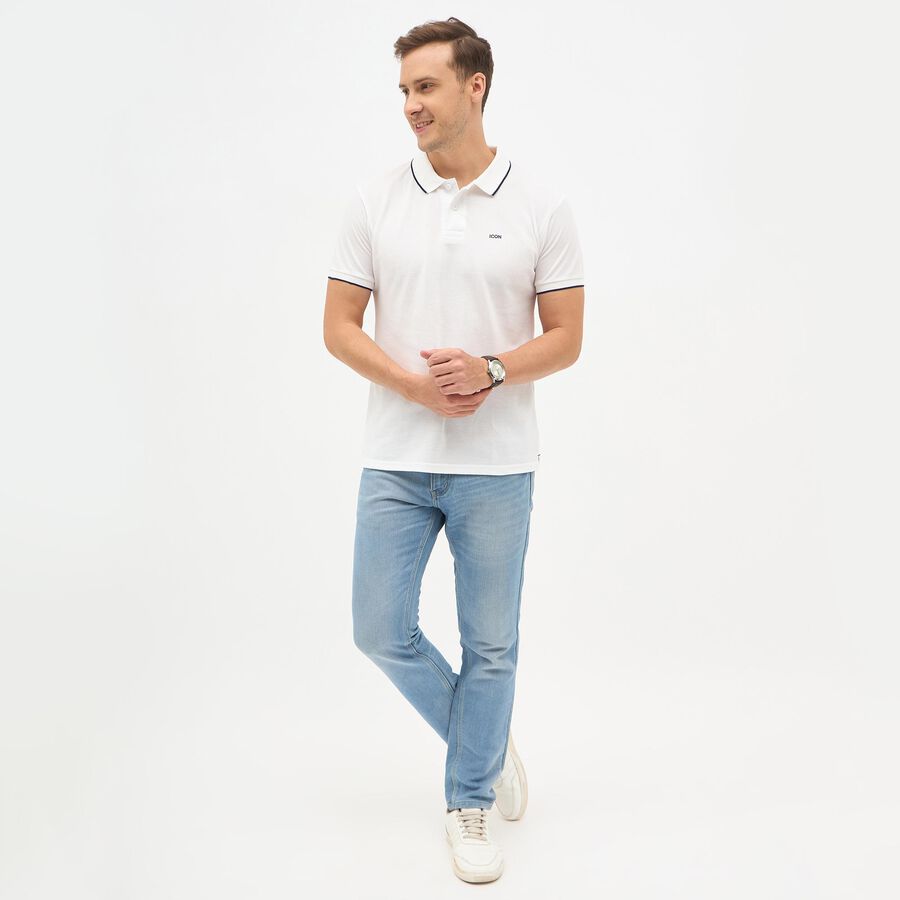 Men's Snow White Polo Collar Preppy T-Shirt, White, large image number null