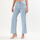 Women's Light Powder Blue Straight Fit Embroidered Jeans, Mid Blue, small image number null