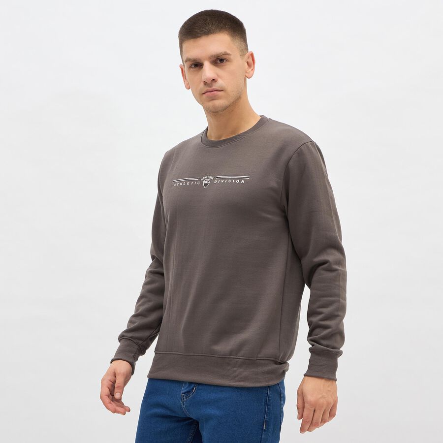 Men's Light Grey Crew Neck Casual Sweatshirt, हल्का ग्रे, large image number null